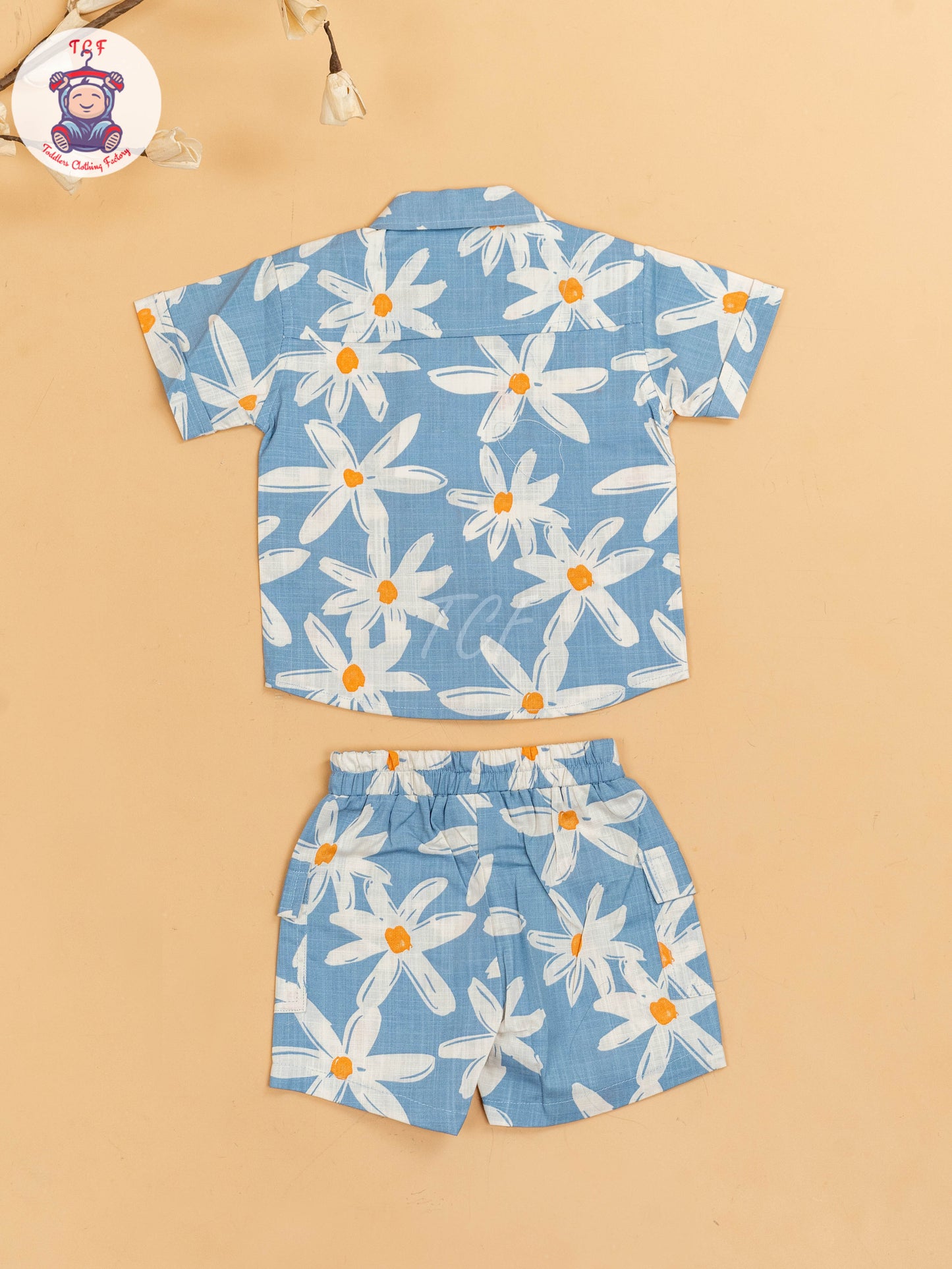 Blue & White - Boys Floral Printed Shirts & Shorts
