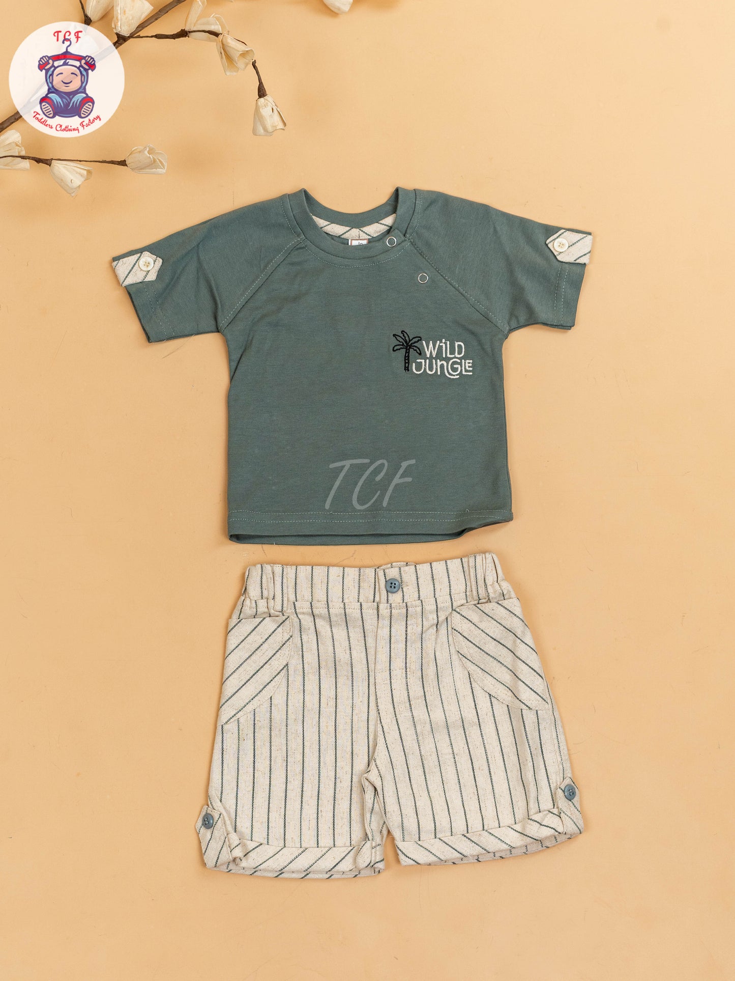 Light Green & Beige - Girls T-Shirts & Shorts