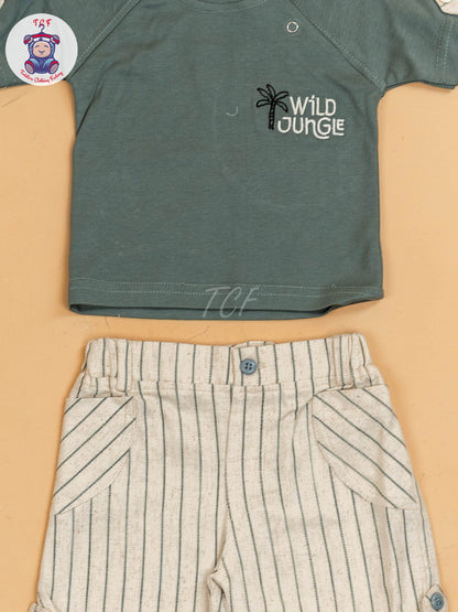 Light Green & Beige - Girls T-Shirts & Shorts