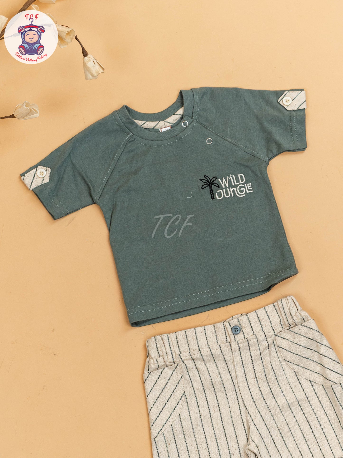 Light Green & Beige - Girls T-Shirts & Shorts
