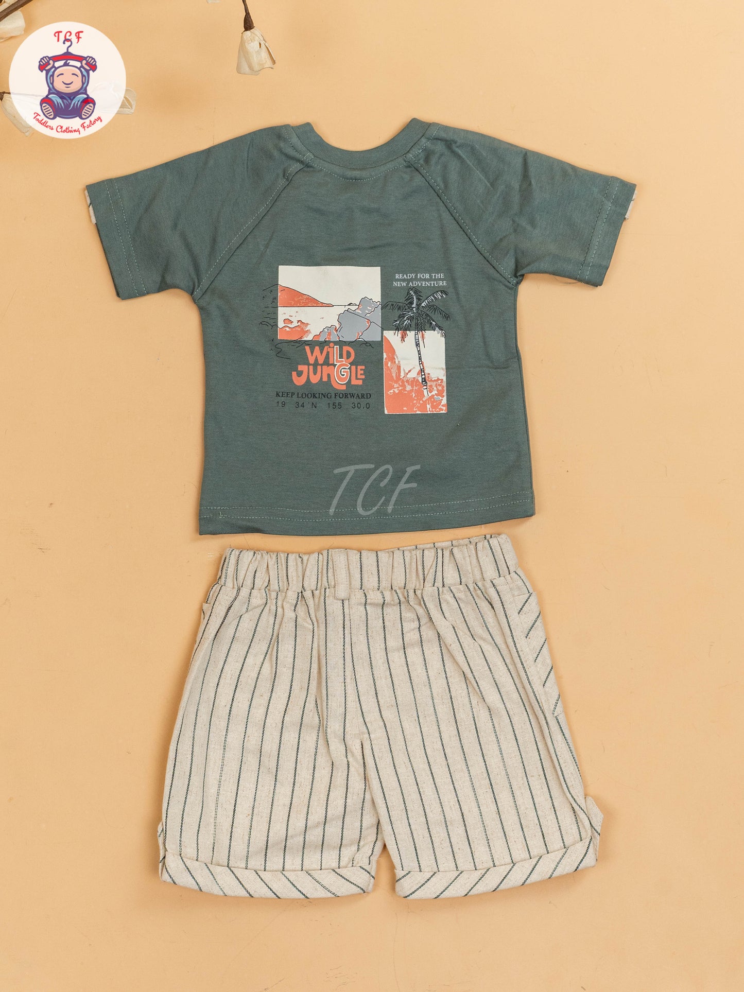 Light Green & Beige - Girls T-Shirts & Shorts