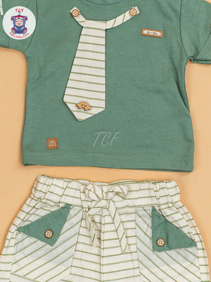 Light Green & Beige - Girls T-Shirts & Shorts