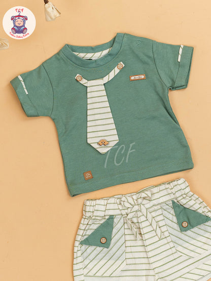 Light Green & Beige - Girls T-Shirts & Shorts