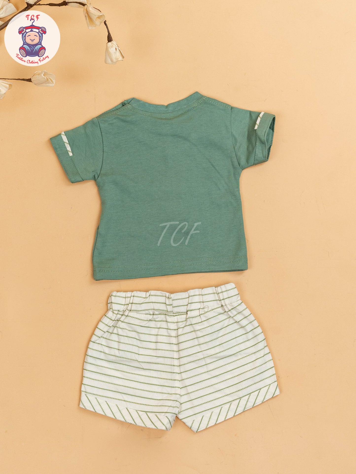 Light Green & Beige - Girls T-Shirts & Shorts
