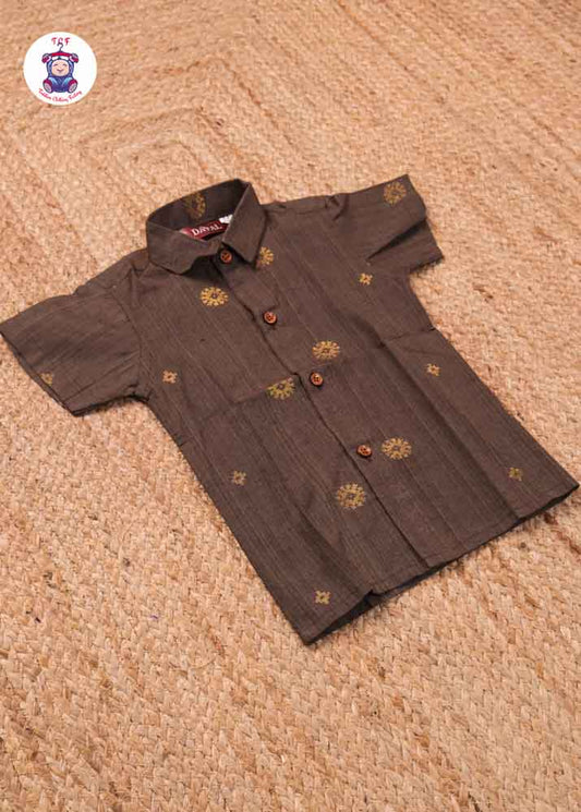 Brown - Boys Readymade Silk Cotton Shirts