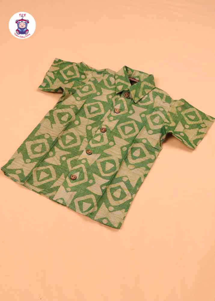 Green & Beige - Boys Readymade Bhatik Shirts