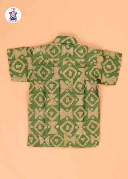 Green & Beige - Boys Readymade Bhatik Shirts