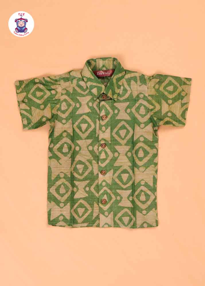 Green & Beige - Boys Readymade Bhatik Shirts