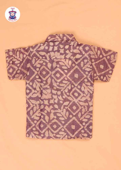 Light Lavender  & Beige - Boys Readymade Bhatik Shirts