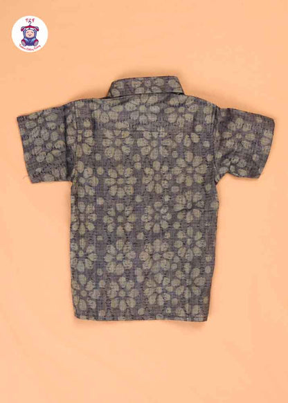 Ice Blue & Beige - Boys Readymade Bhatik Shirts