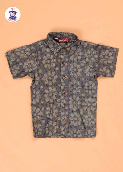 Ice Blue & Beige - Boys Readymade Bhatik Shirts