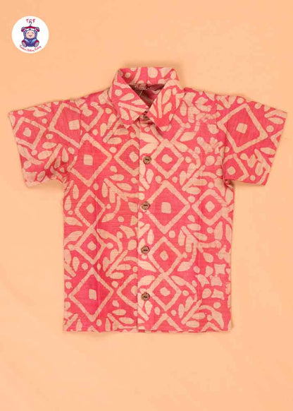 Lite Red & Beige - Boys Readymade Bhatik Shirts