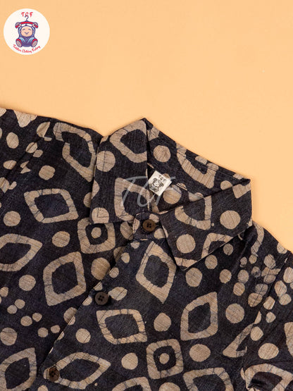 Grey & Beige - Boys Readymade Bhatik Shirts