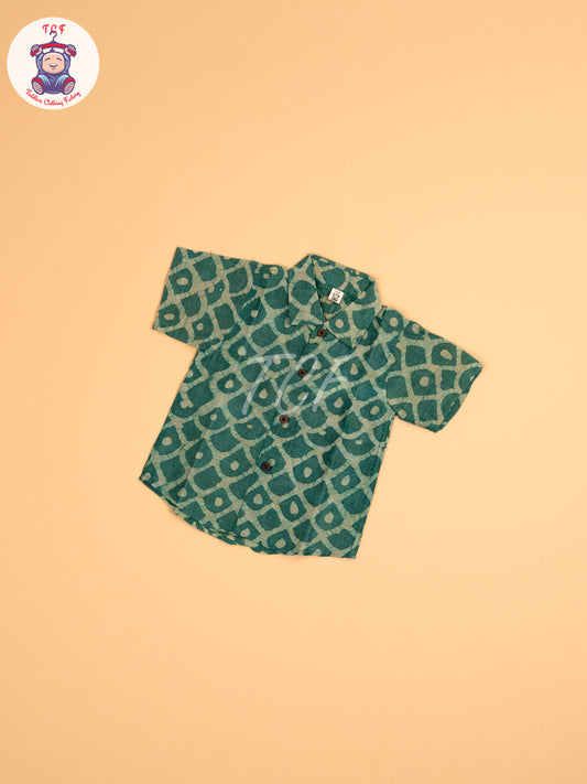 Green & Beige - Boys Readymade Bhatik Shirts