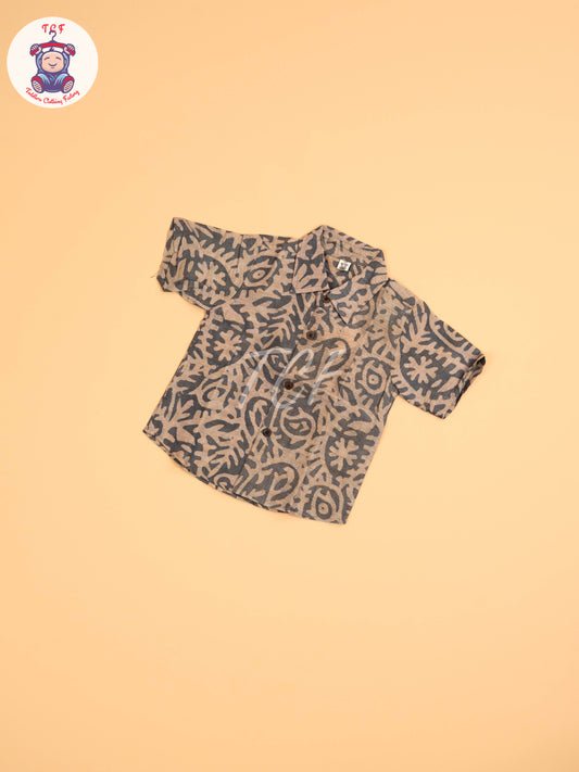 Grey & Beige - Boys Readymade Bhatik Shirts