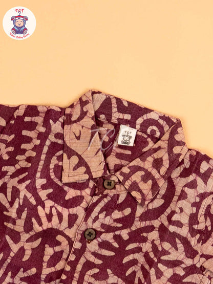 Majentha & Beige - Boys Readymade Bhatik Shirts