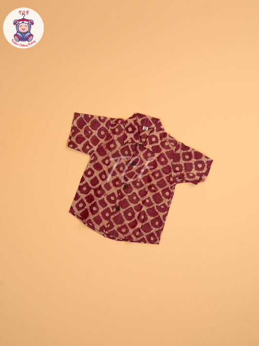 Wine & Beige - Boys Readymade Bhatik Shirts