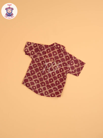 Wine & Beige - Boys Readymade Bhatik Shirts