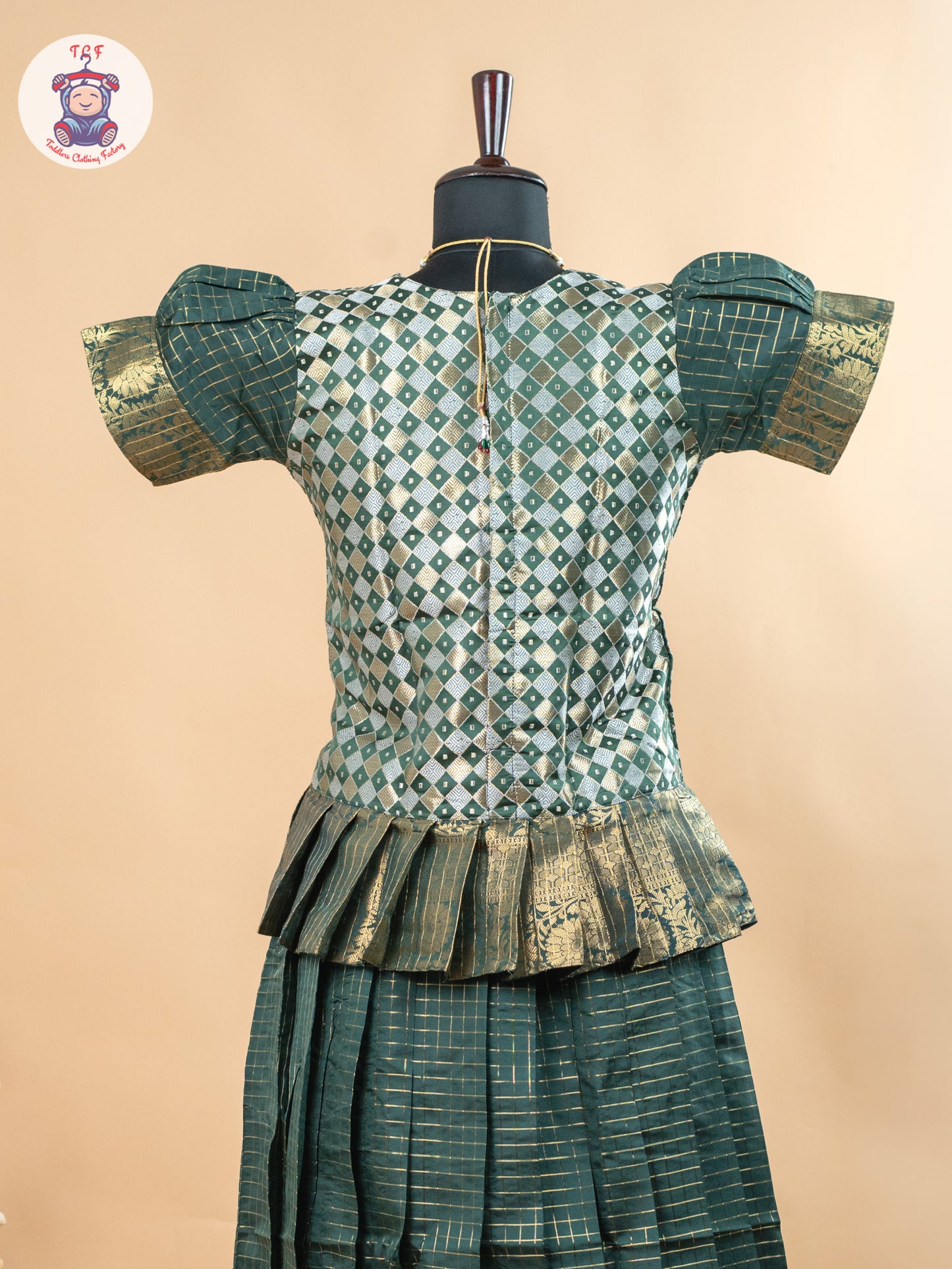 Bottle Green - Girls Readymade Cotton Pavadai Sattai