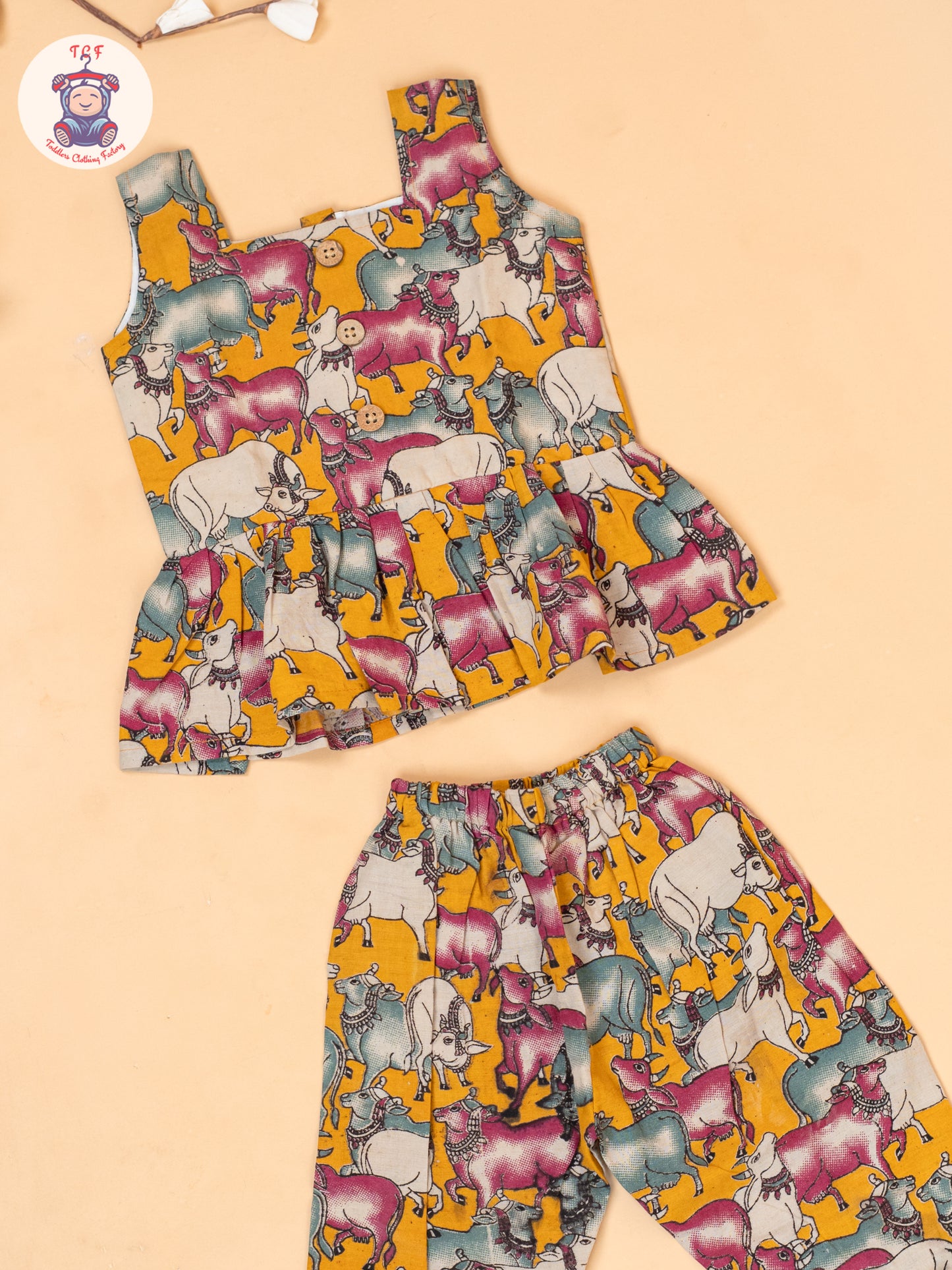 Orange - Girls Pichwai Printed Kalamkari Co-ords Sets