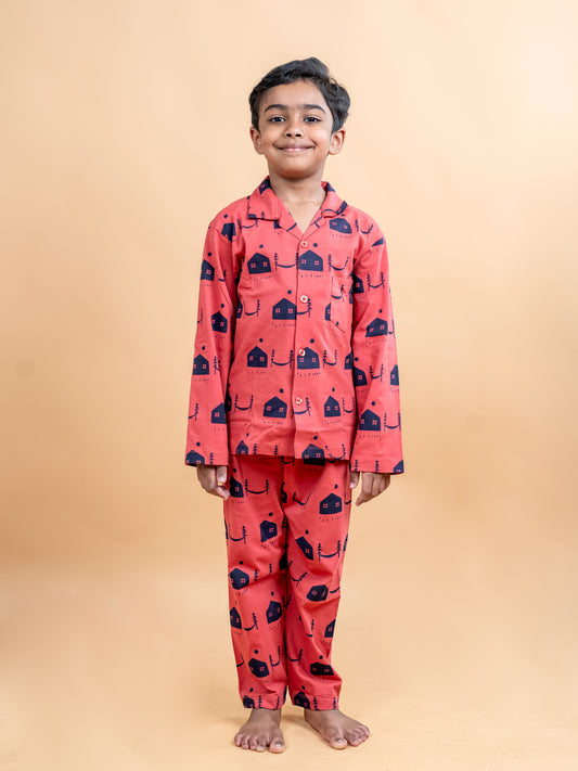 Majentha & Navy Blue  - Boys Readymade Shirts & Pant