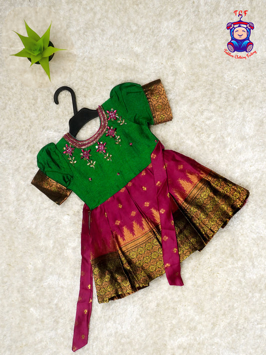 Green & Maroon - Kids Readymade Frock
