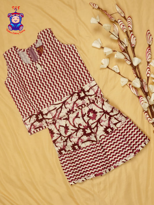 Maroon & White- Cotton Pavadai Sattai