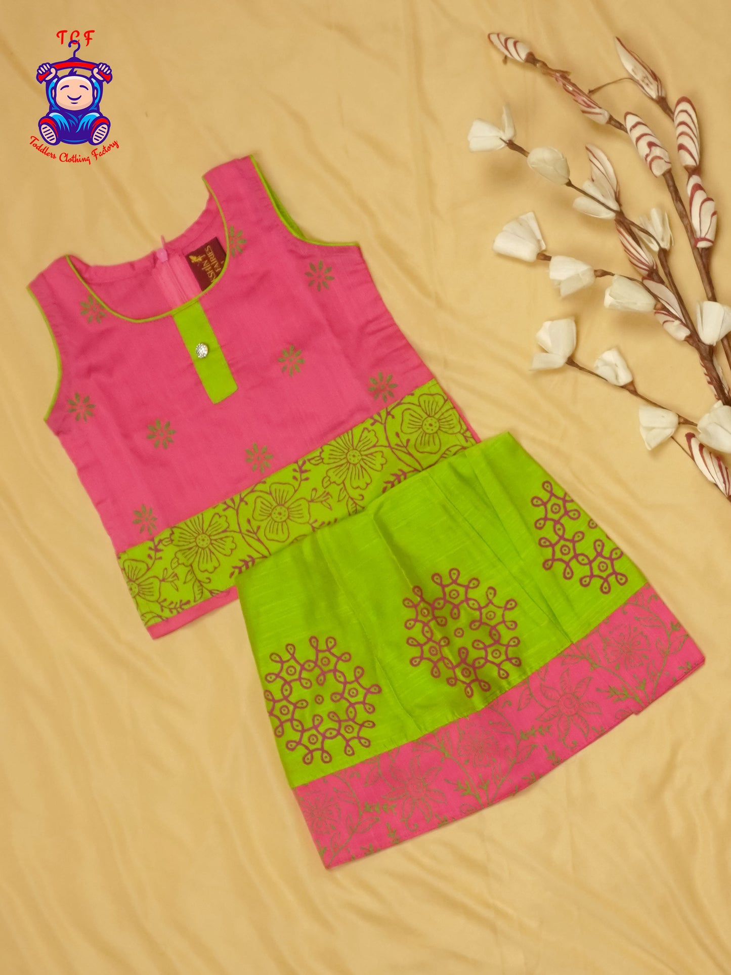 Pink & Green- Cotton Pavadai Sattai