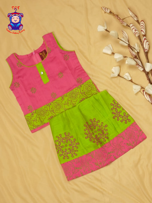 Pink & Green- Cotton Pavadai Sattai