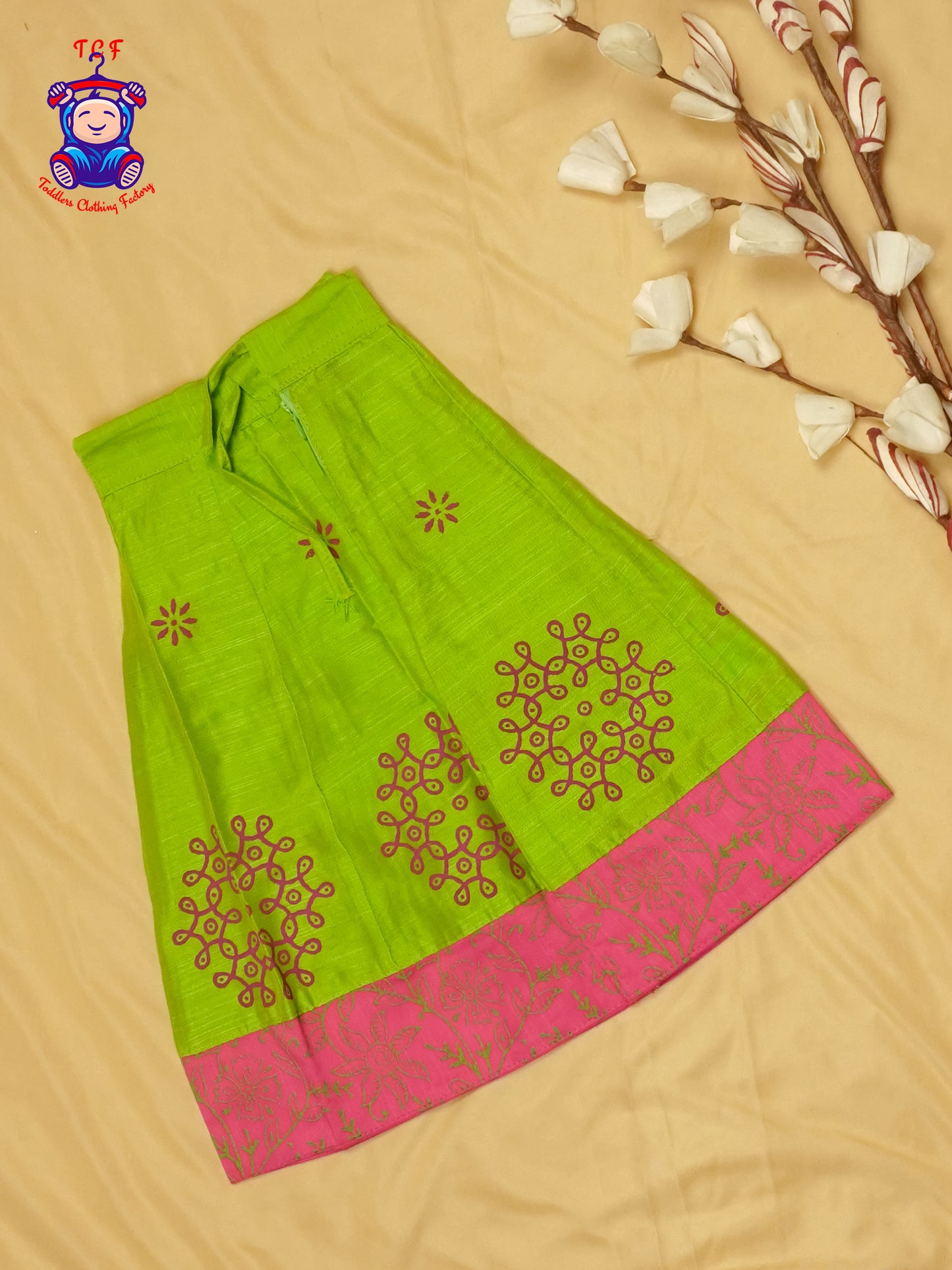 Pink & Green- Cotton Pavadai Sattai
