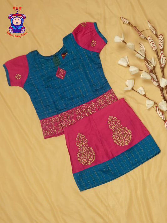 Blue & Pink - Cotton Pavadai Sattai