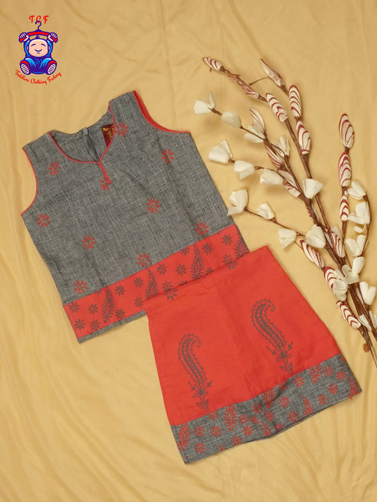 Grey & Red - Cotton Pavadai Sattai