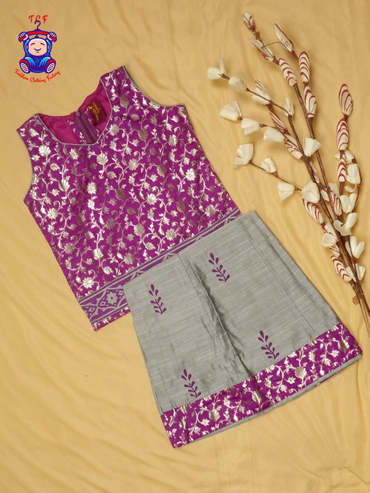 Purple & Grey - Banarasi Pavadai Sattai
