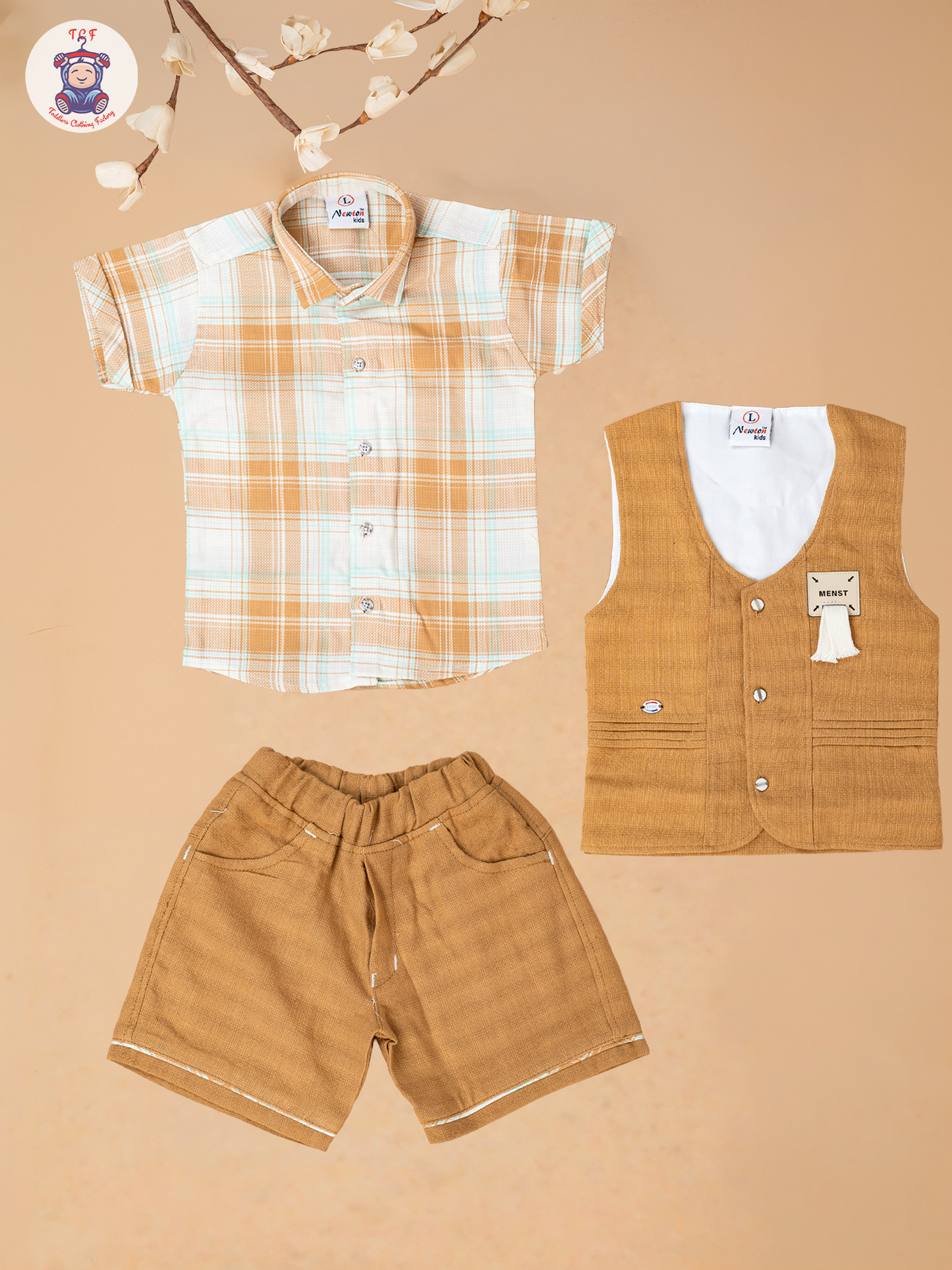 Beige - Boys Readymade Cotton Shirts & Shorts