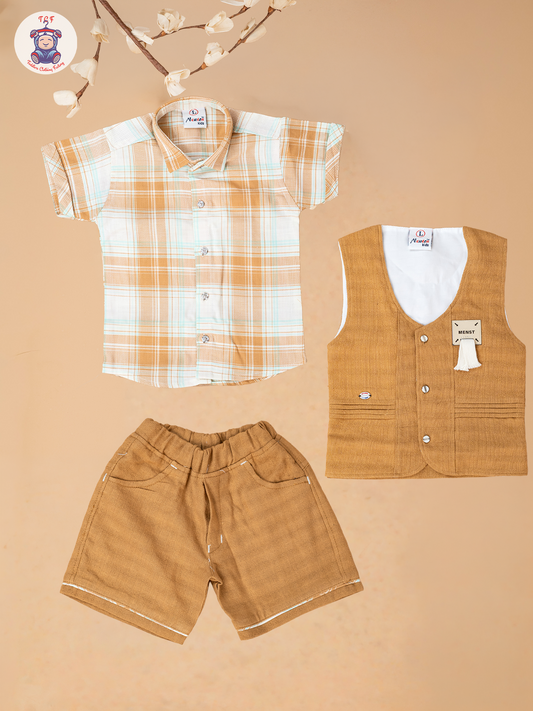 Beige - Boys Readymade Cotton Shirts & Shorts