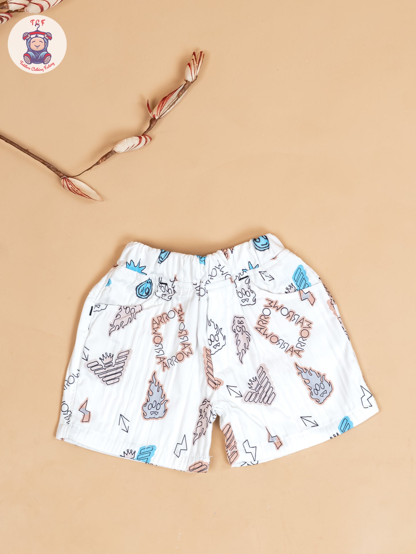 White & Light Brown - Boys Readymade Cotton Shirts & Shorts