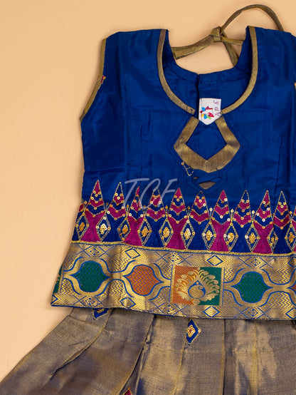 Blue - Embriodered Pavadai Sattai
