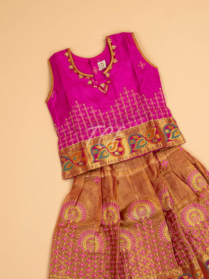 Pink - Embriodered Pavadai Sattai