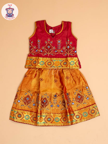 Maroon - Embriodered Pavadai Sattai