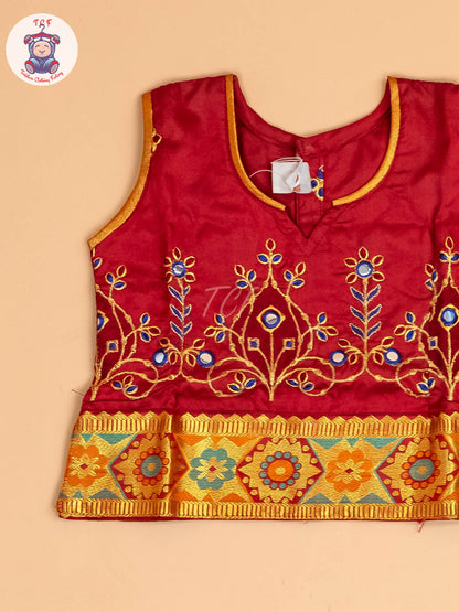Maroon - Embriodered Pavadai Sattai