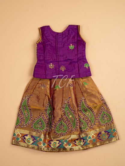 Purple - Embriodered Pavadai Sattai