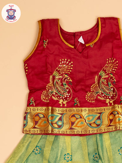 Maroon - Embriodered Pavadai Sattai