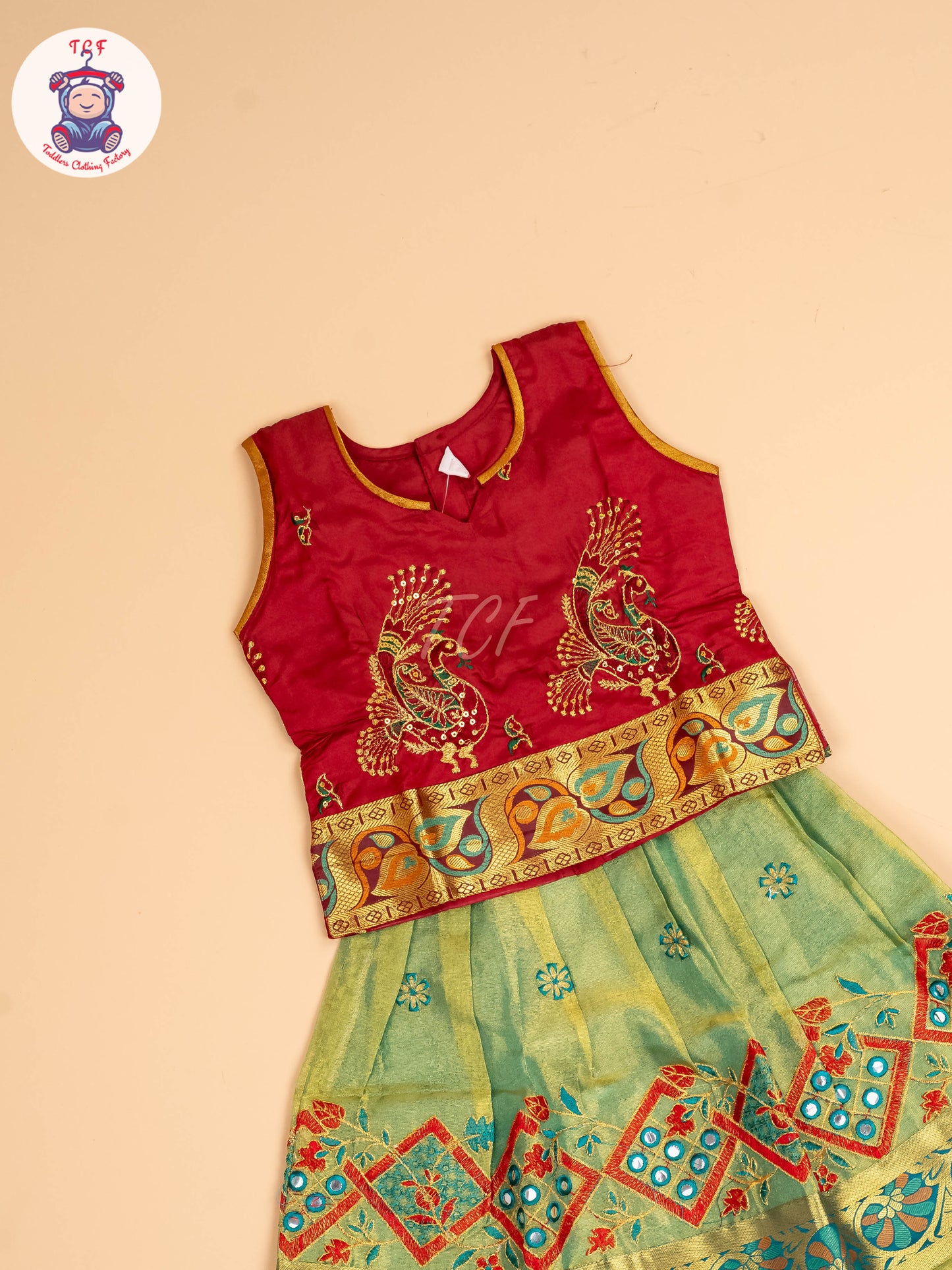 Maroon - Embriodered Pavadai Sattai