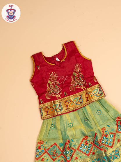 Maroon - Embriodered Pavadai Sattai