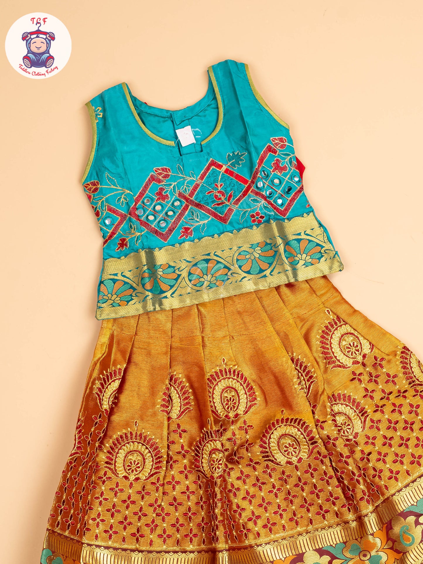 Teal Green - Embriodered Pavadai Sattai