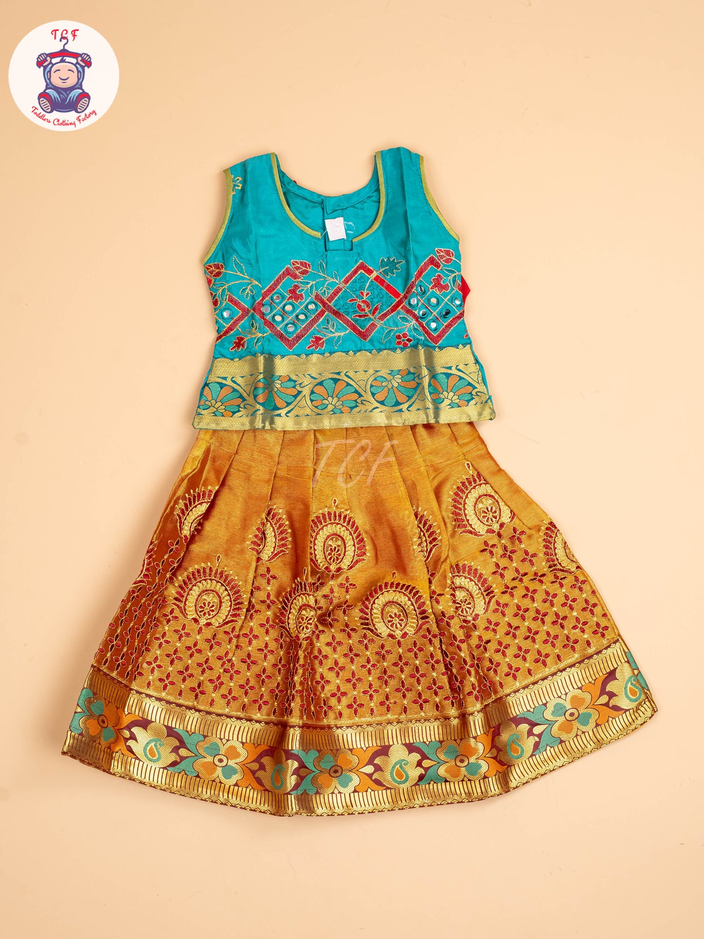 Teal Green - Embriodered Pavadai Sattai