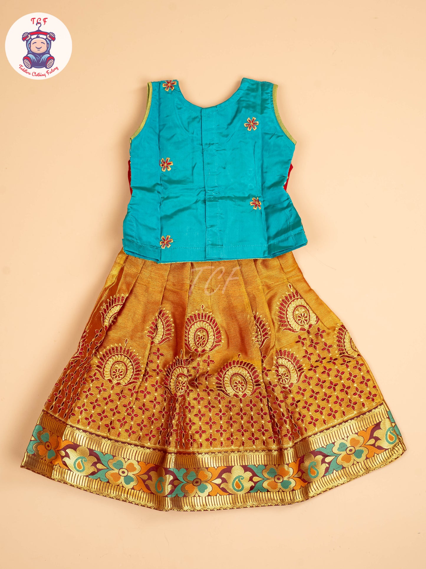 Teal Green - Embriodered Pavadai Sattai