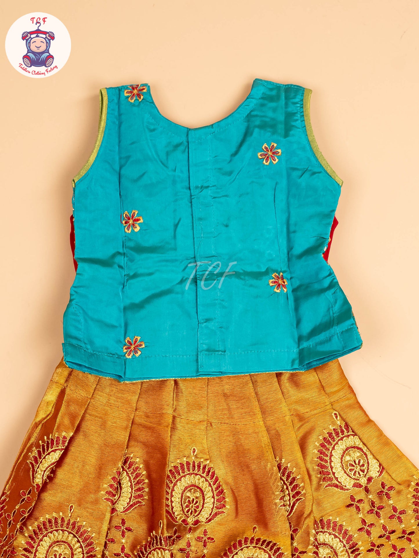 Teal Green - Embriodered Pavadai Sattai