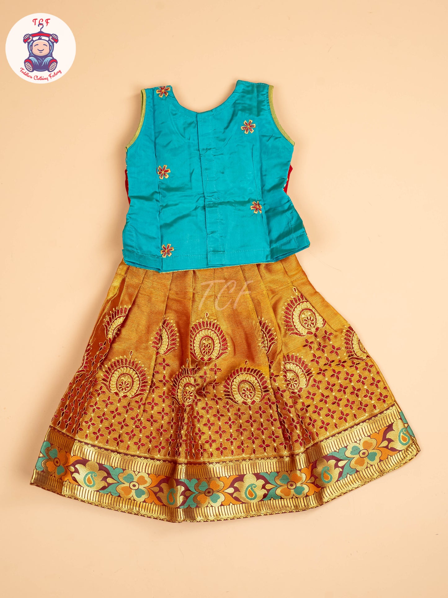 Teal Green - Embriodered Pavadai Sattai