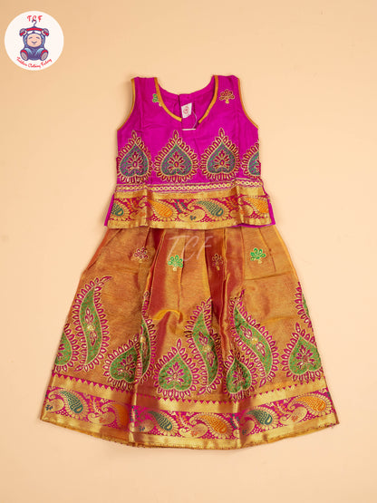 Magenta - Embriodered Pavadai Sattai